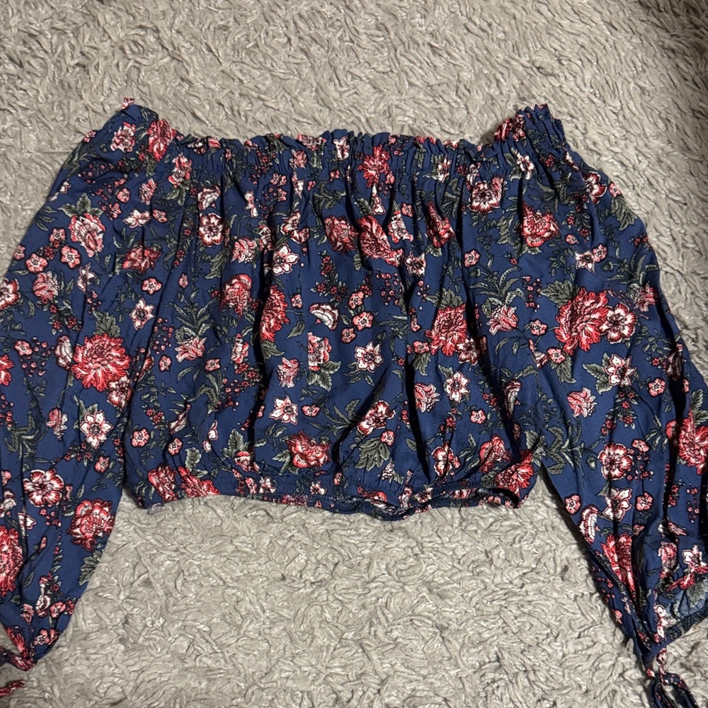 Kohl's Floral Off-Shoulder Blouse - Blue and Pink
